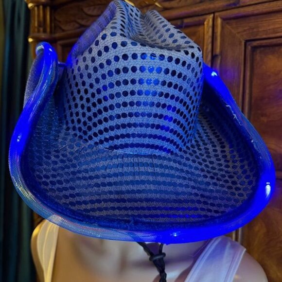 Light Up Royal Blue Sequin Felt Western Hat with Adjustable Chin Strap - Picture 2 of 12